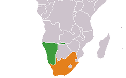 Map indicating locations of Namibia and  South Africa