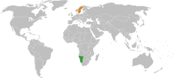 Map indicating locations of Namibia and Sweden