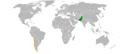 Map indicating locations of Pakistan and Chile