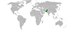 Map indicating locations of Pakistan and Cuba