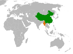 Map indicating locations of People's Republic of China and Burma