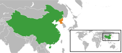 Map indicating locations of People's Republic of China and North Korea