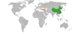 Map indicating locations of People's Republic of China and Turkey