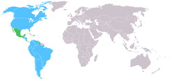 Map of SICOFAA countries, with light blue being member countries and green being observers.