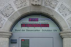 Photo of the German national debt clock at the Berlin headquarters of taxpayer watchdog group Bund der Steuerzahler