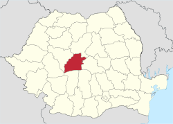 Administrative map of Romania with Sibiu county highlighted