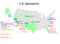 A map of all licensed spaceports in the USA, as of February 2010