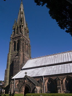 St Giles RC Church Cheadle Staffs tower.jpg