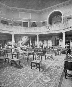 A photograph of the Mallett Showrooms at the Octagon Chapel, circa 1900.
