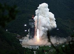 The launch of Chang'e 1 using a Long March 3A at Xichang Satellite Launch Center