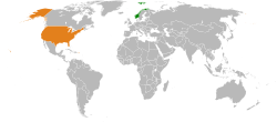 Map indicating locations of USA and Norway