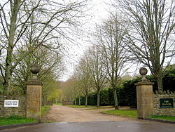 The entrance to the Manor's driveway