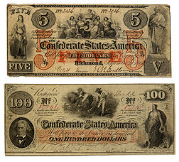 Front of Confederate notes (back unprinted)