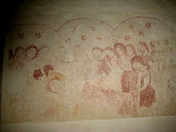  Medieval wall painting in the nave of Sutton Bingham Church