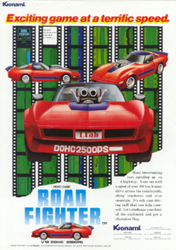 Japanese arcade flyer of Road Fighter.