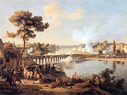 Painting of the Battle of Lodi by Lejeune showing a view of the bridge from the French side of the stream