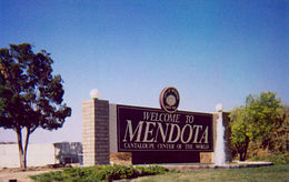 Welcome sign at south end of Mendota along SR180.