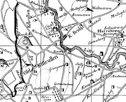 Location of Old Kilcullen and Kilcullen (Bridge), from 1752 map