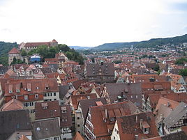 Tübingen Altstadt from the Stiftskirche bell tower.