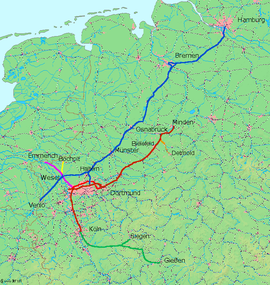 Oberhausen–Arnhem line in pink