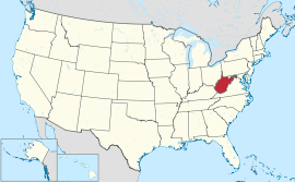 Map of the United States with West Virginia highlighted