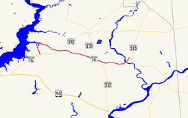 A map of northern Dorchester County, Maryland showing major roads. Maryland Route 14 runs from Secretary to Eldorado.