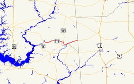 A map of the inland Eastern Shore of Maryland showing major roads.  Maryland Route 318 runs from Preston to the Delaware state line near Federalsburg.
