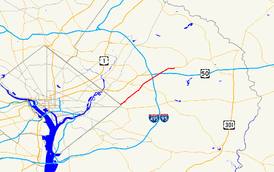 A map of Prince George's County, Maryland showing major roads.  Maryland Route 704 runs from Seat Pleasant to Lanham.
