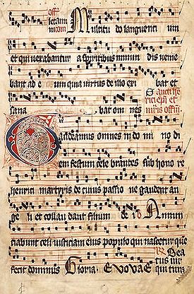 The Introit Gaudeamus omnes, scripted in square notation in the 14th–15th century Graduale Aboense, honors Henry, patron saint of Finland.