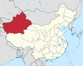 Xinjiang is highlighted on this map