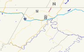 A map of western Allegany County, Maryland showing major roads.  Maryland Route 35 runs from Corriganville north to the Pennsylvania border at Ellerslie