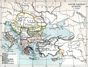 Political map of medieval Southeastern Europe as of the 1340s