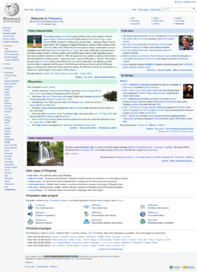 The Main Page of the English Wikipedia on 31 January 2009