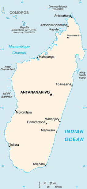 Map showing the location of Andasibe-Mantadia National Park