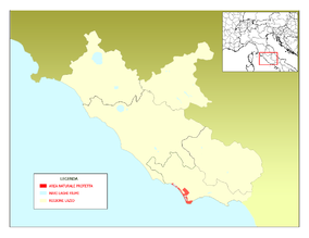 Map showing the location of Parco Nazionale del Circeo