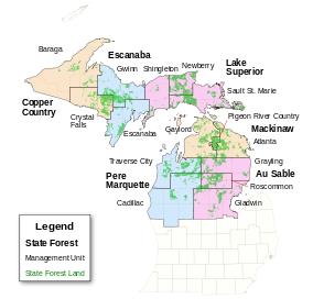 Map showing the location of Au Sable State Forest