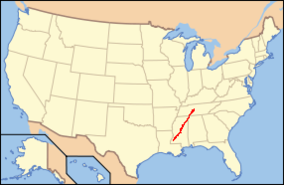 Map showing the location of Natchez Trace Parkway