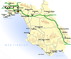 Map showing the location of Parco Nazionale del Cilentoe Vallo di Diano