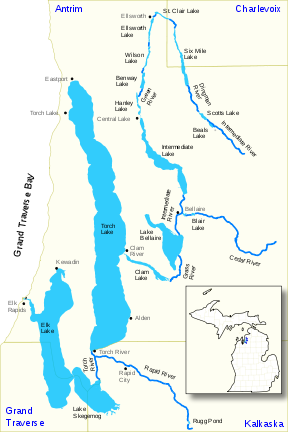 Elk River Chain of Lakes Map US MI.svg