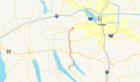 NY 174 follows a north–south alignment through western Onondaga County, southwest of Syracuse. It has a short overlap with US 20 south of Marcellus.