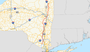 NY 32 follows a north–south alignment through New York's Hudson Valley and Capital District. It parallels Interstate 87 and US 9 for much of its length.