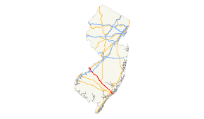 A map of New Jersey showing major roads. US 30 runs northwest to southeast across the southern part of the state.