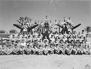 Members of 459 Squadron RAAF with one of the Squadron's Lockheed Hudson aircraft in 1944