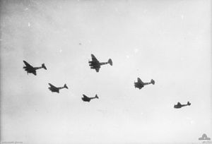 No. 464 Squadron Mosquito aircraft setting out on a mission over France in August 1944