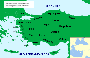 Location of Lydia within Anatolia