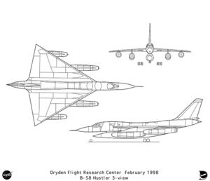 Orthographically projected diagram of the B-58 Hustler