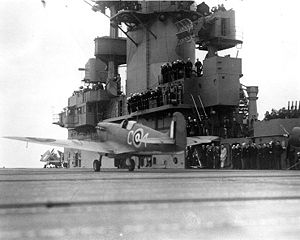 British Spitfire takes off from USS Wasp (CV-7).jpg