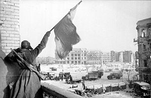 Bundesarchiv Bild 183-W0506-316, Russland, Kampf um Stalingrad, Siegesflagge.jpg
