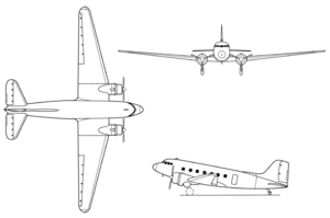 An orthographically projected diagram of the C-47 Skytrain.