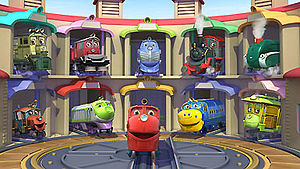 The characters in their sheds from left to right going down: Dunbar, Irving, Harrison, Old Puffer Pete, Olwin, Hodge, Koko, Wilson, Brewster and Zephie